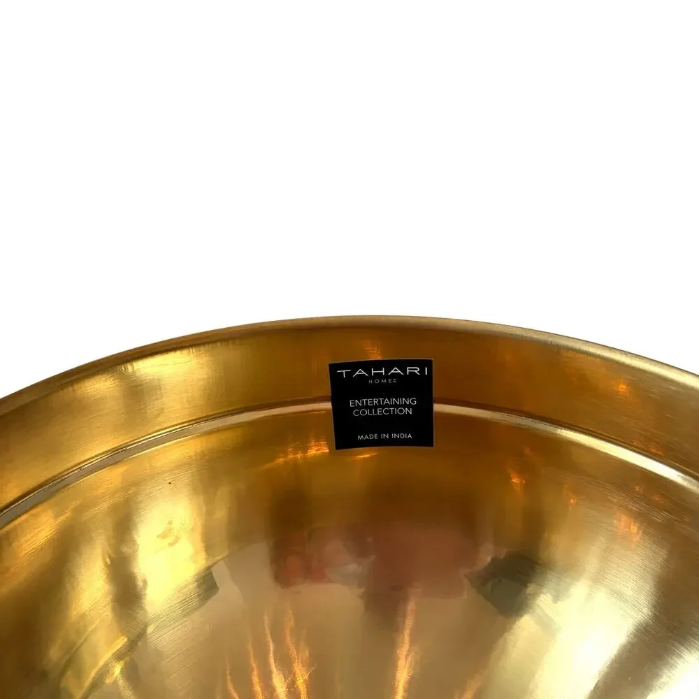 Tahari Home Gold Pedestal Bowl w/ Black White Checkered Band 10.5in NEW